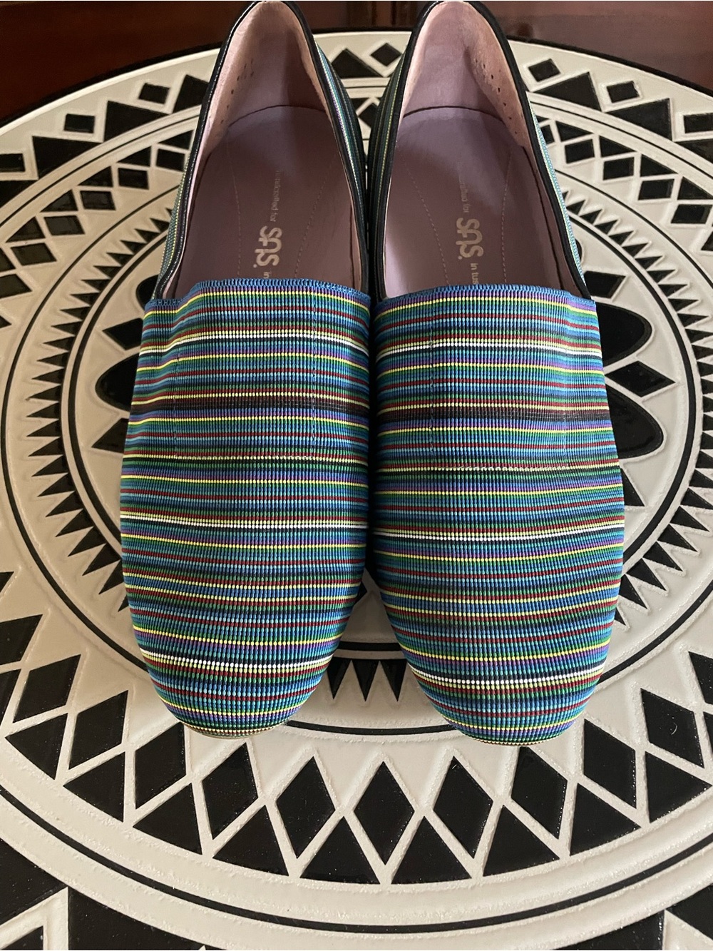 SAS Becky - Jute-Wrapped Wedge Slip-on Shoe - Women’s 9WW - Bright Blue Striped